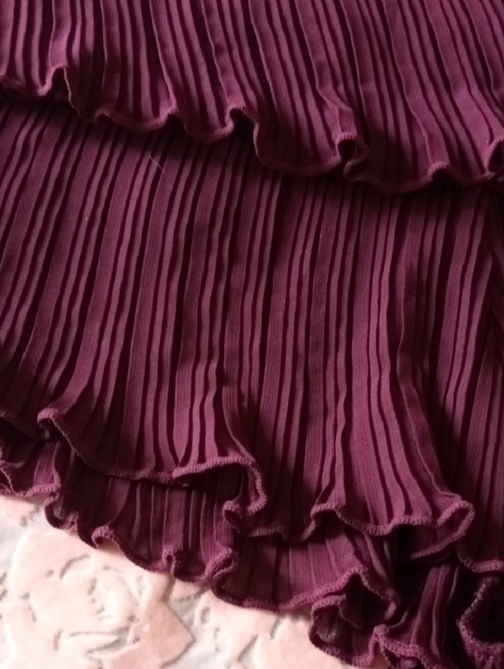 Lace-Trim Satin Pleated Cami & Short Sleep Set - Deep Plum - Picture 5 of 11
